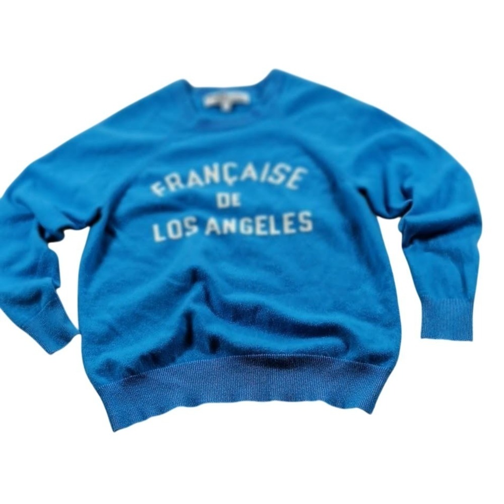 Los Angeles Sweater Womens Small Blue Francaise Logo Cashmere Crewneck